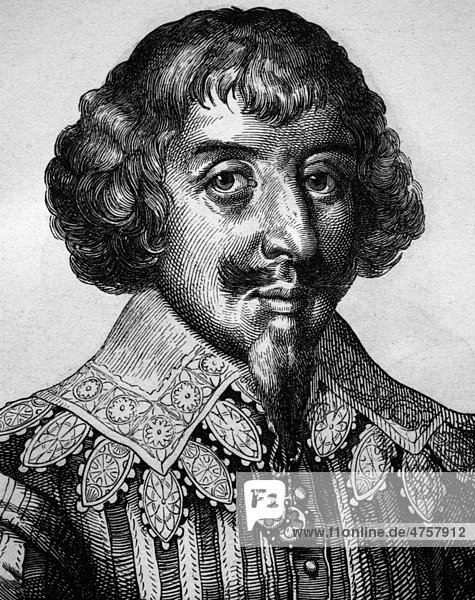 Martin Opitz von Boberfeld, deutscher Dichter des Barock, 1597 - 1639, historische Illustration - 4757912
