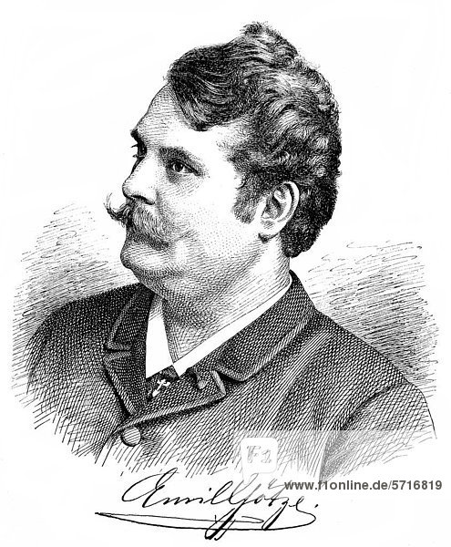 Historische Zeichnung, Portrait von Emil Karl Goetze, 1856 - 1901, ...
