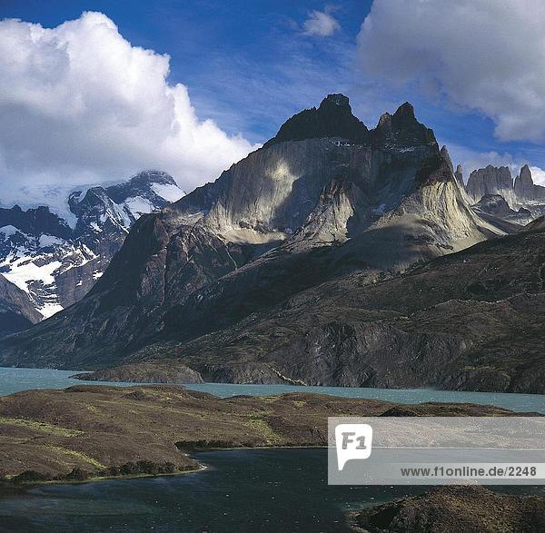 Lake in front of mountain range  Torres del Paine National Park  Chile