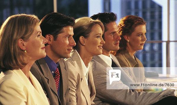 Side profile of group of business executives in a meeting