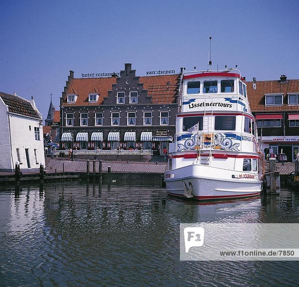 Tour boat in harbor  Volendam  Netherlands