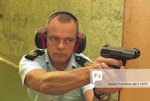 Policeman undergoing shooting training  Netherlands