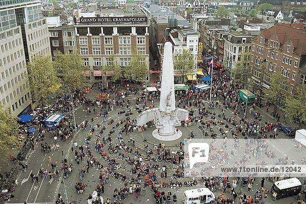 High angle view of a crowd at square  The Dam  Amsterdam  Netherlands