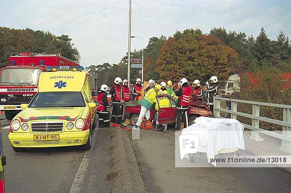 Policemen at road accident site  Netherlands