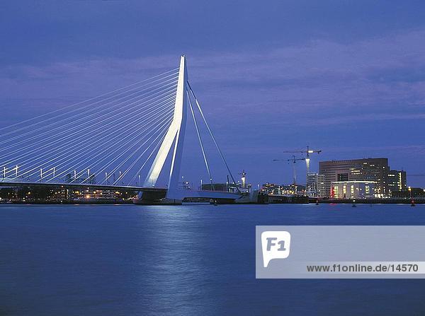 Suspension bridge across river  Erasmus Bridge  Rotterdam  Netherlands