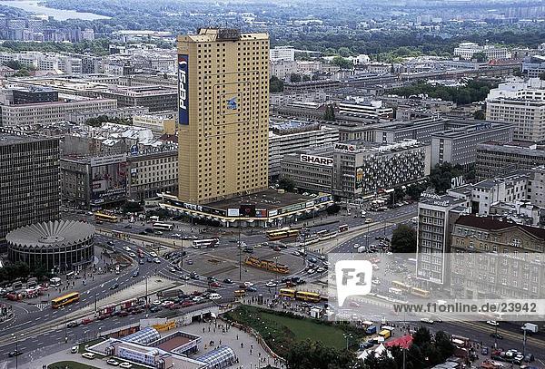 Aerial view of road intersection  Warsaw  Poland