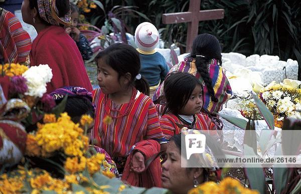 People at flower market  Todos Santos  Xela  Guatemala