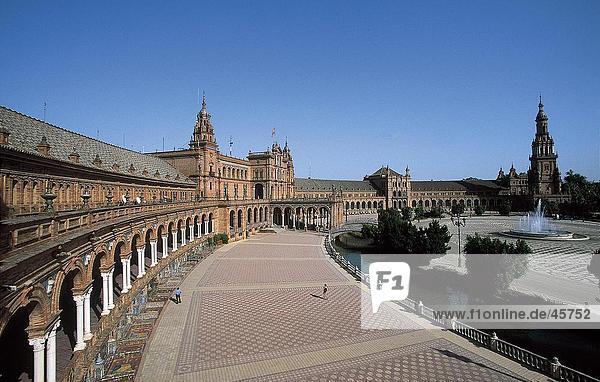 Courtyard of building  Plaza de Espana  Maria Luisa Park  Seville  Andalusia  Spain