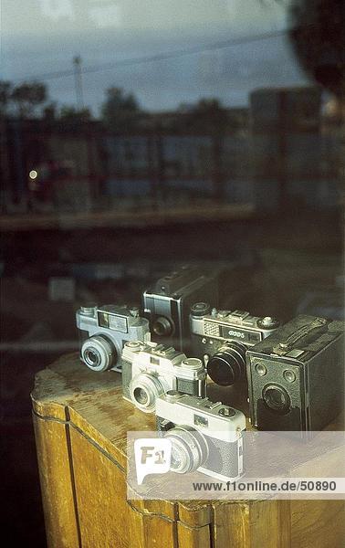 Old cameras displayed in shop  Taormina  Sicily  Italy
