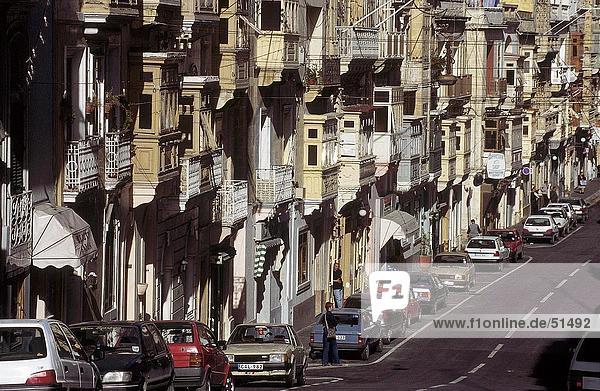 Cars parked in front of houses  Senglea  Malta