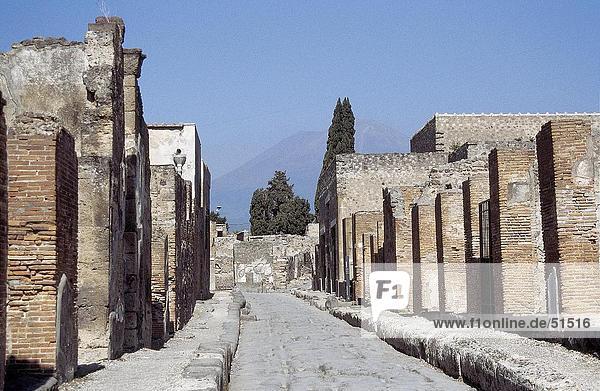 Ruins of building  Mount Vesuvius  Pompeii  Naples  Campania  Italy