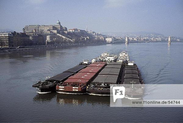 Barges in river  Danube River  Budapest  Hungary