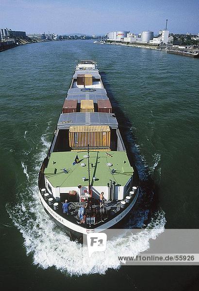 High angle view of container ship