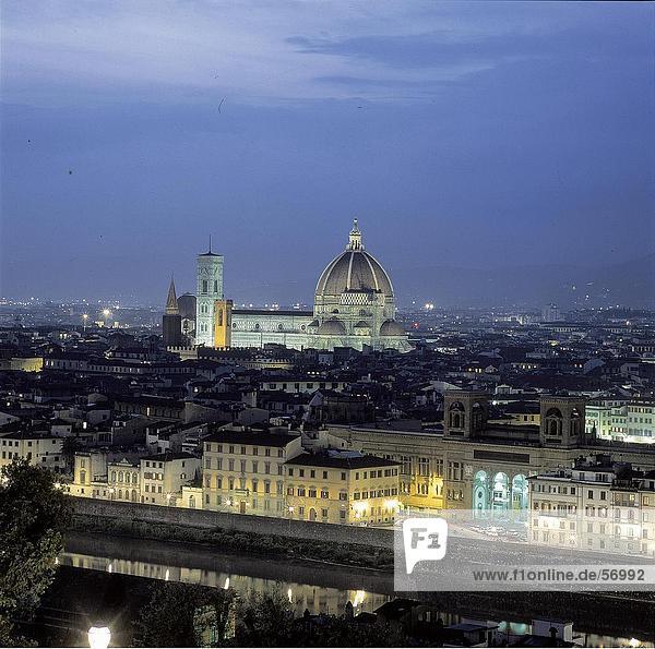 Kathedrale In Stadt Beleuchtet Nachts Piazza Michelangelo Fluss Arno Florenz Toskana Italien