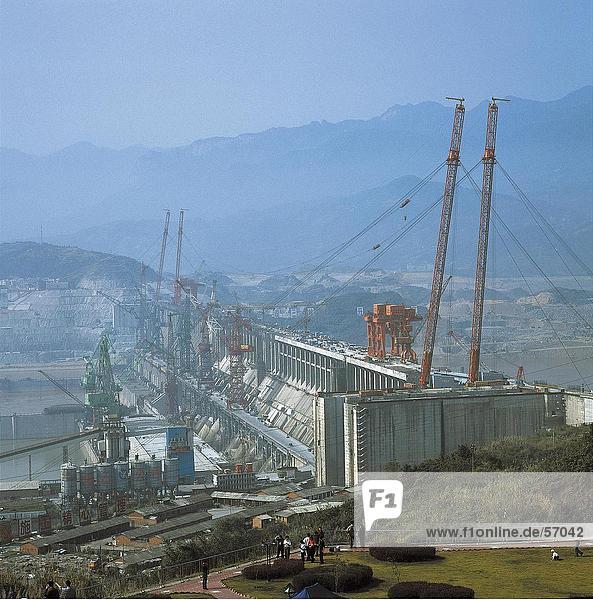High angle view of Three Gorges Dam on Yangtze river  China  Asia