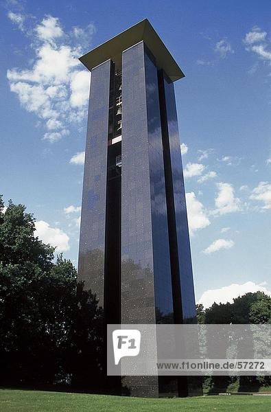 Low angle view of bell tower  Carillion  Tiergarten Park  Berlin  Germany