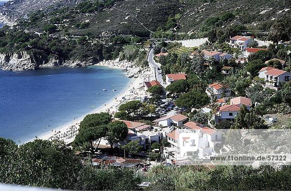 High angle view of houses at coast  Elba  Tuscany  Italy