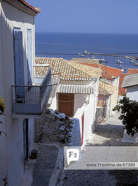 Gebäude Gasse Hintergrund vorwärts Griechenland Mittelmeer Peloponnes