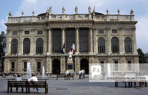 Tourists in front of palace  Palazzo Madama  Turin  Piedmont  Italy