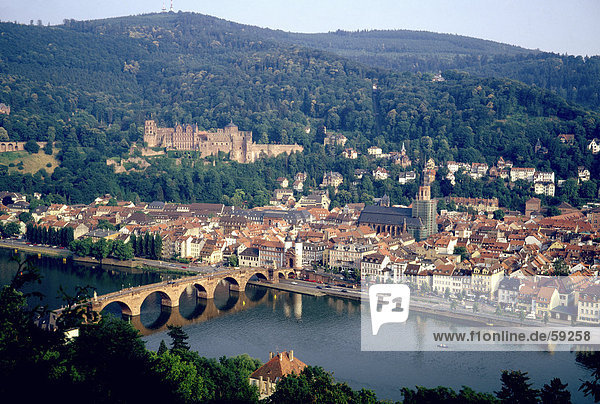 High angle view of river  Neckar River  Heidelberg  Germany  Europe
