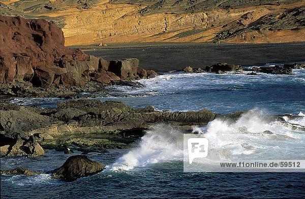 Sea waves crashing on the coast  Lanzarote  Canary Islands  Spain