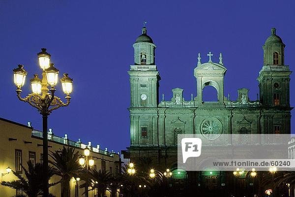 Church illuminated at night  Canary Islands  Spain  Europe