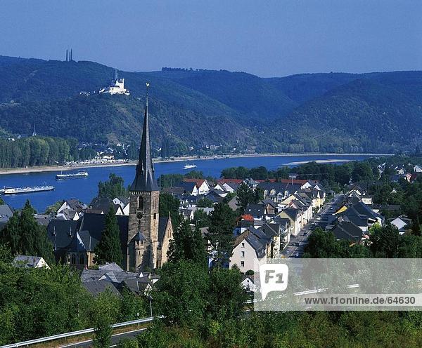Luftbild der Stadt  Burg Marksburg  Rhein  Rheinland-Pfalz  Deutschland