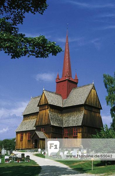 Fassade der Kirche  Ringebu wieder aufgebaut wurde  Ringebu  Gudbrandsdalen  Oppland County  Norwegen