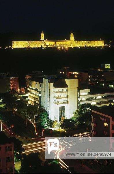 Aerial view of city lit up at night  Union Building  Pretoria  South Africa