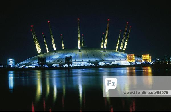 Exhibition house lit up at night  The O2  London  England