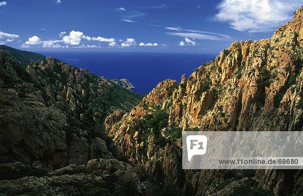 Bäume auf Hügeln  Les Calanche  Golfe de Porto  Korsika  Frankreich