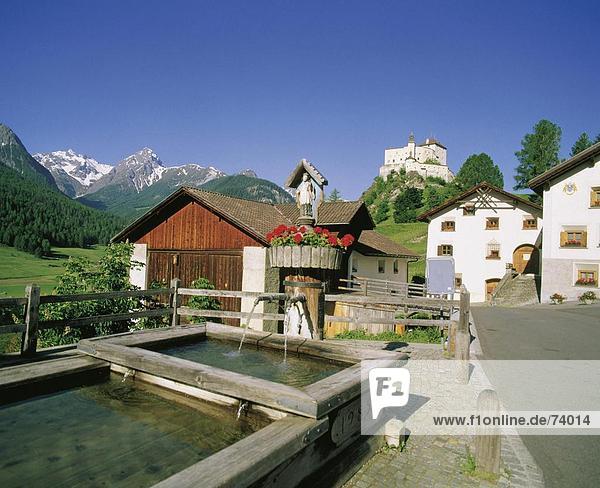 10582928  Unterengadin  Engadin  Dorf  Dorf nun  Ftan  Graubünden  Graubünden  Schweiz  Europa  Schloss Tarasp