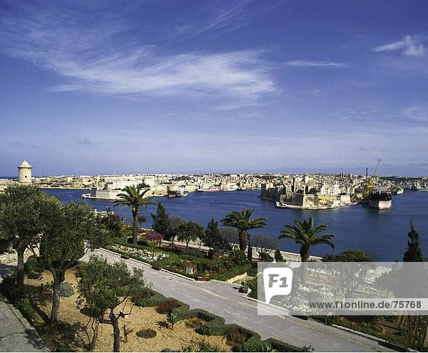 10641471  Cospicua  Three  towns  cities  Grand Harbour  harbour  port  coast  Malta  sea  palms  promenade  Senglea  town  ci