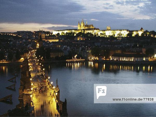 10649954  River  Fluss  Hradschin  Karlsbrücke  Moldawien  Nacht  in der Nacht  Prag  Prager Burg  Tschechien  Europa  Überblick