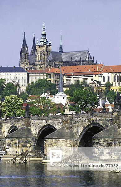 Bridge River Fluss Moldawien Hradschin Karlsbrucke Prag Prager Burg Tschechien Europa Veitsdom