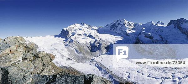 Panorama Landschaftlich schön landschaftlich reizvoll Europa Berg Alpen Monte Rosa Schweiz Kanton Wallis