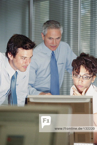 Geschäftsleute  die auf den Computerbildschirm schauen