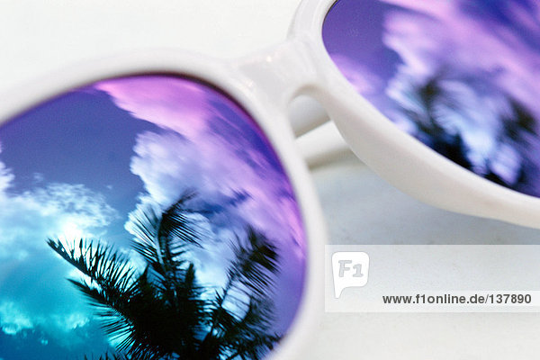 Palm trees reflected in sunglasses