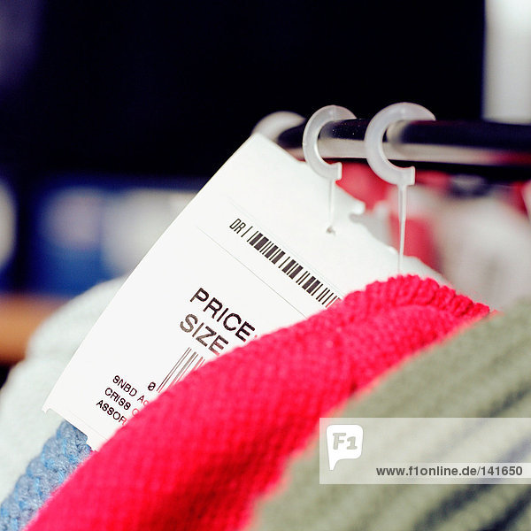 Price tag on clothes rack