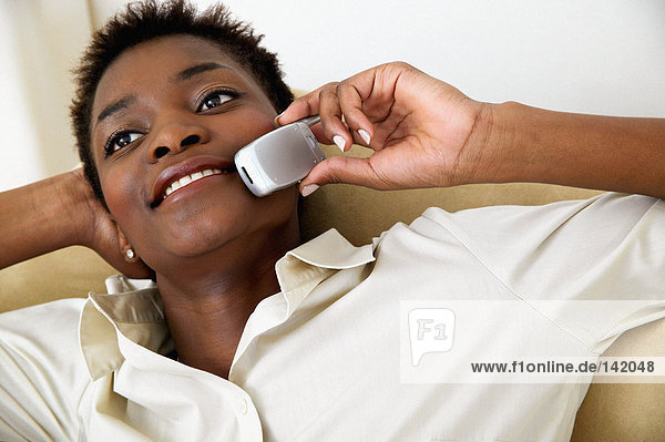 Woman on cellular telephone