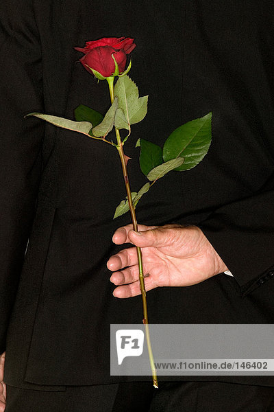 Älterer Mann mit einer roten Rose
