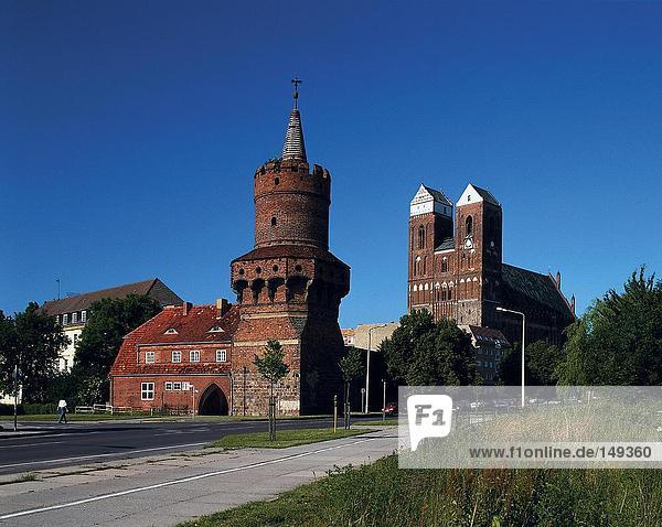 Church on roadside under clear sky Bautzen Oberlausitz Saxony Germany