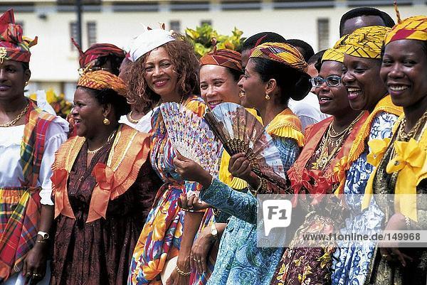 Group of women smiling in tracht  Martinique  Guadeloupe  Antilles