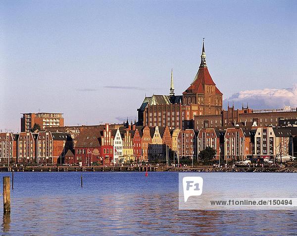 Buildings at waterfront  Rostock  Germany
