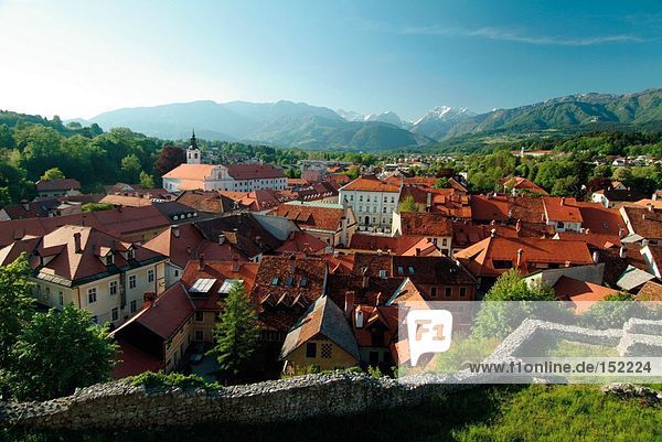 hoch oben Gebäude Stadt Ansicht Flachwinkelansicht Winkel Slowenien