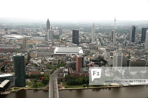 Luftbild der Gebäude in Stadt  Frankfurt am Main  Hessen  Deutschland