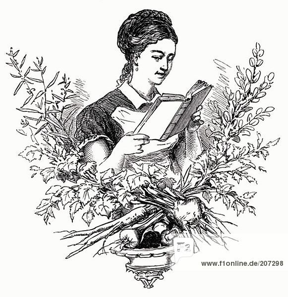 Frau mit Kochlexikon (Illustration)