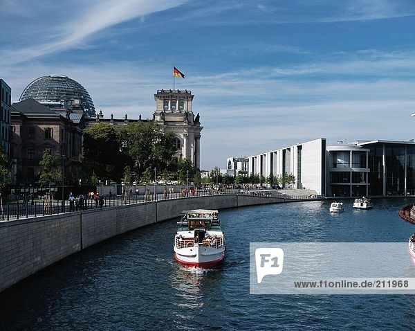 Buildings at waterfront  Bundestag  Paul Loebe Haus  Spree River  Berlin  Germany