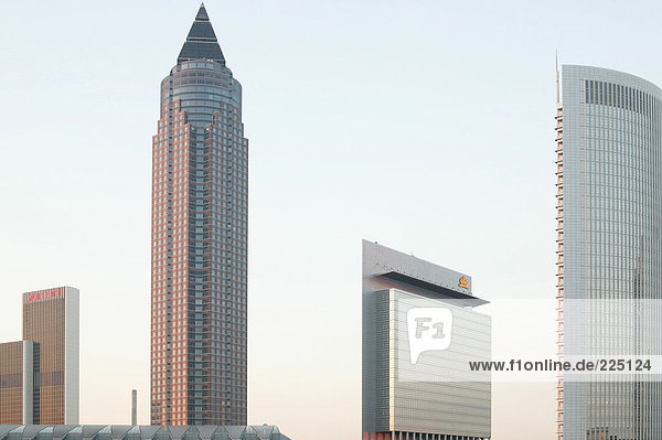 Skyscrapers in city  Messeturm Tower  Frankfurt  Hesse  Germany