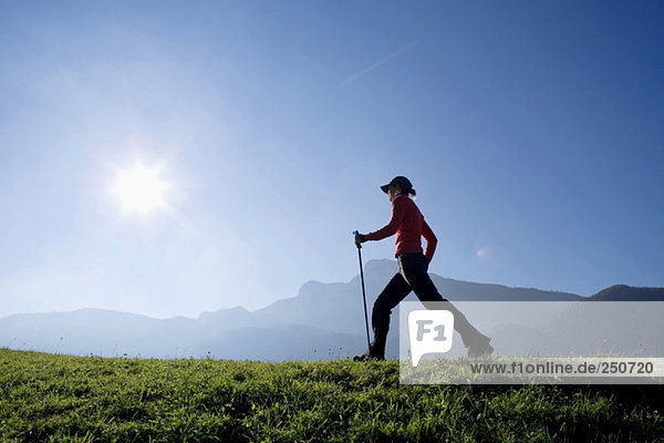 Frau beim Nordic Walking,  Österreich,  Alpen